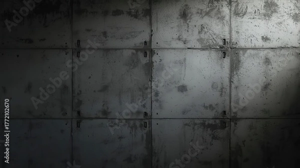 Fototapeta Brutalist Concrete Wall Texture with Deep Shadows