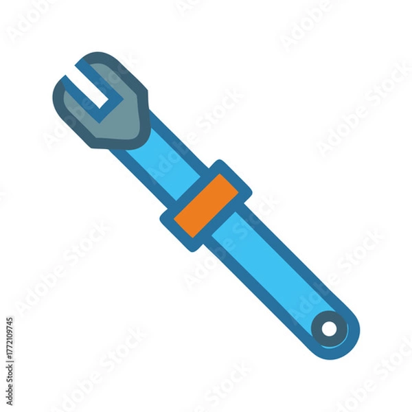 Fototapeta Illustration of light blue wrench with orange ring on black