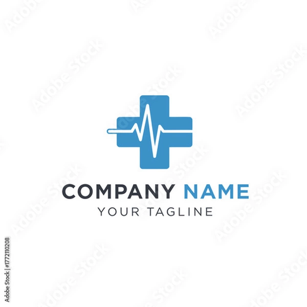 Obraz Medical cross logo with heartbeat line for healthcare company branding.