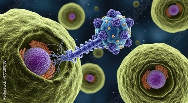 Fototapeta Virus infecting a cell, microscopic view