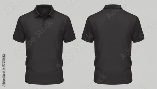 Fototapeta illustration of blank black polo t-shirt template, front and back design isolated on white