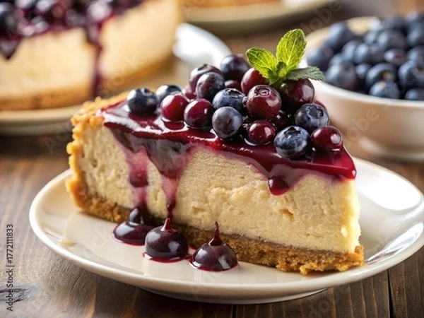 Obraz Cheesecake with blueberry topping