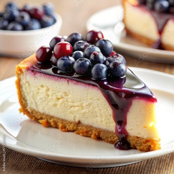 Fototapeta Cheesecake with blueberry topping