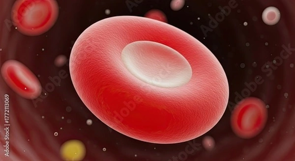 Fototapeta Closeup of a red blood cell in a blood vessel