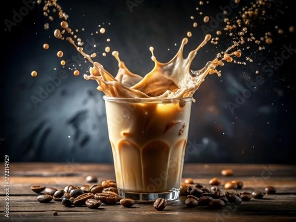 Obraz Iced coffee with milk splash freeze frame