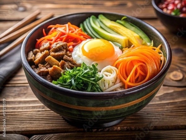 Obraz Korean bibimbap in traditional bowl high resoluti