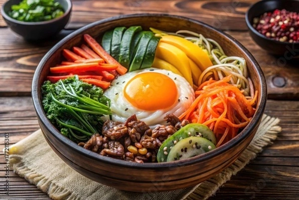 Obraz Korean bibimbap in traditional bowl high resoluti