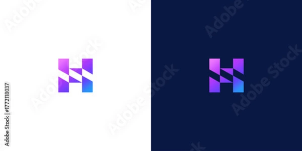 Fototapeta initial H icon monoline logo design vector	