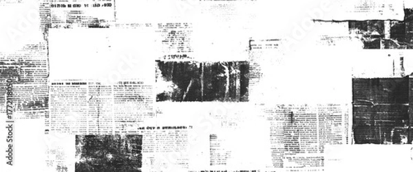 Obraz Vector white and black newspaper paper grunge vintage old aged texture with fragments of newspaper text Transparent background.