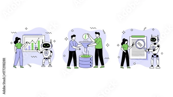 Fototapeta AI-Powered Business Solutions: Human and Robot Collaboration