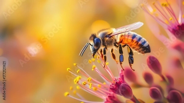 Fototapeta bee on flower macro