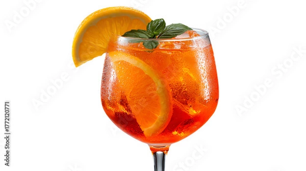 Obraz Vibrant Cocktail Delight: A visually stunning cocktail is the focus, adorned with fresh fruit and herb, creating an enticing experience.