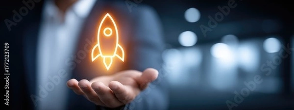 Obraz Innovative launch strategies for startups business ecosystem digital graphic modern office close-up entrepreneurship and growth mindset