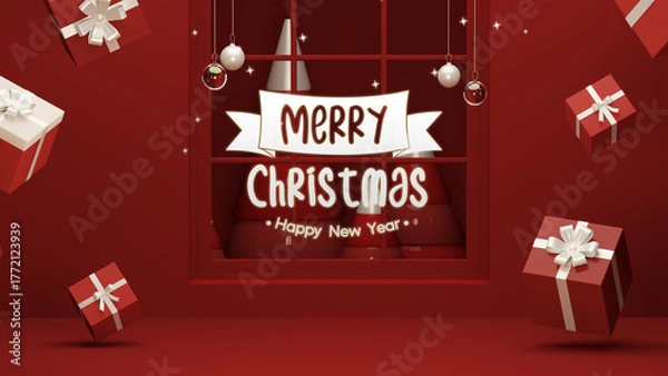 Obraz Modern Red Christmas Background 3D – Product Promotion & Social Media Scene