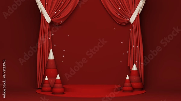 Obraz Elegant Red Christmas Backdrop 3D – Winter Sale Display Mockup