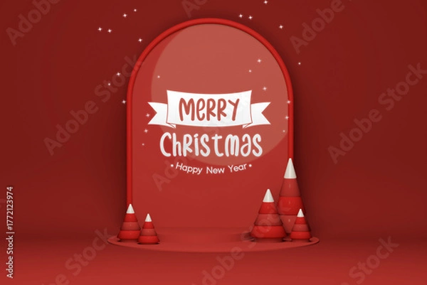 Obraz Elegant Red Christmas Backdrop 3D – Winter Sale Display Mockup