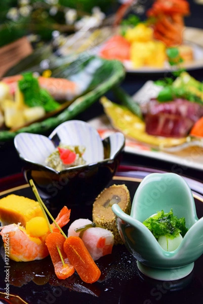 Fototapeta 彩り豊かな和会席の前菜盛り合わせ