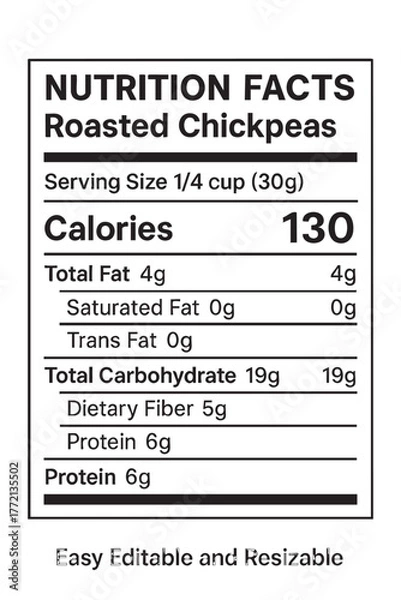 Fototapeta Nutrition facts label for roasted chickpeas vector illustration on transparent background