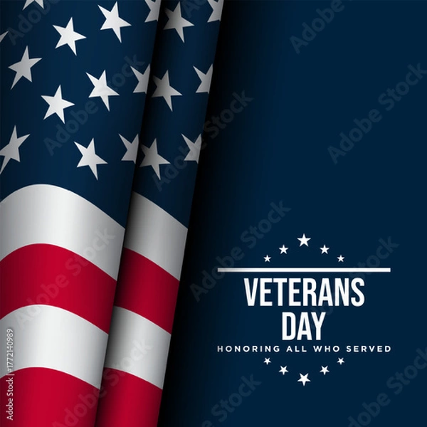 Fototapeta Veterans Day Background Design with realistic USA flag illustration.