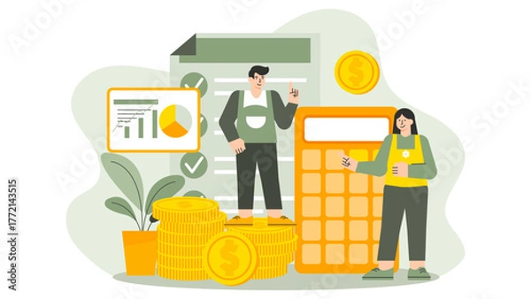 Fototapeta Personal Finance and Wealth Management Concept Flat Vector Illustration