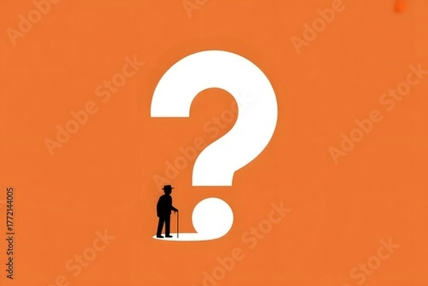 Obraz Silhouette of person standing before giant question mark