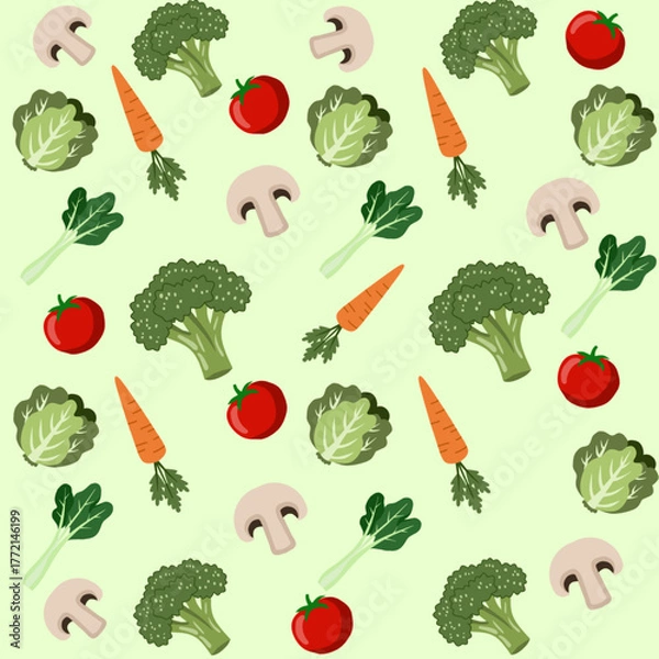 Obraz Seamless vegetables pattern. Hand drawn vegetarian food.