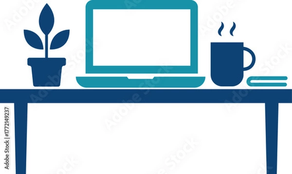 Fototapeta Work desk icon representing office workspace, computer desk, and professional workstation. Perfect for business, home office, and productivity projects.