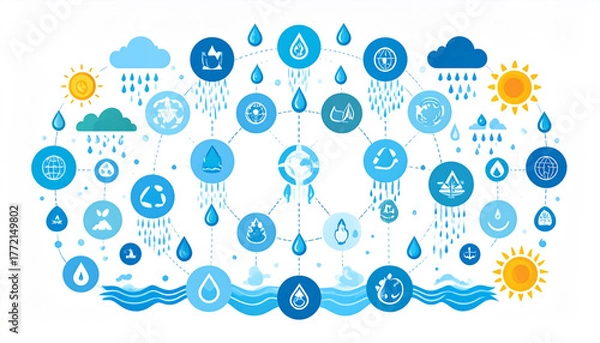 Fototapeta Clean Vector Infographic of Water Cycle with Icons