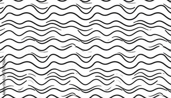 Fototapeta Black and white seamless pattern of wavy lines arranged horizontally