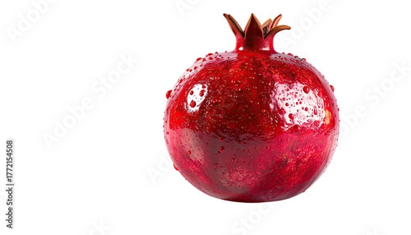Obraz Glossy red pomegranate with stem on black