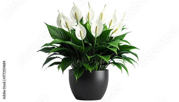 Obraz Peace lily with white blooms in a modern dark grey pot