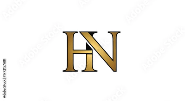 Obraz Gold-gradient monogram blending H and N with bold black outlines on a white background. with glow!!!