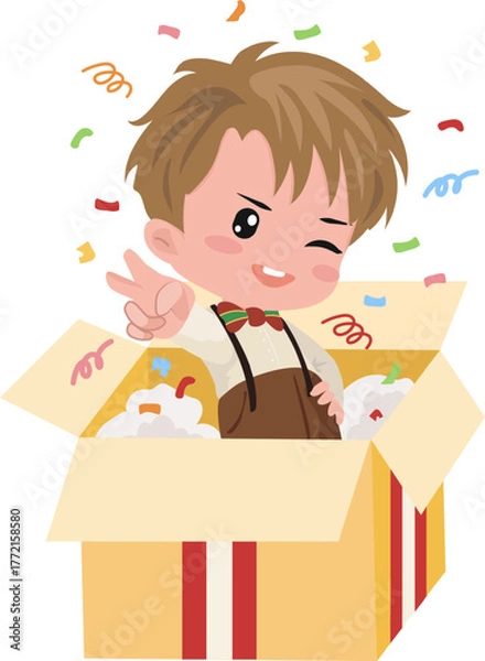 Obraz Cartoon Boy in Box with Confetti