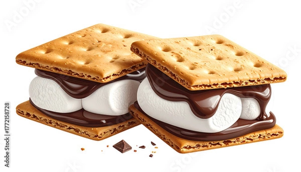 Obraz Two s'mores treats showing chocolate, marshmallow, & crackers