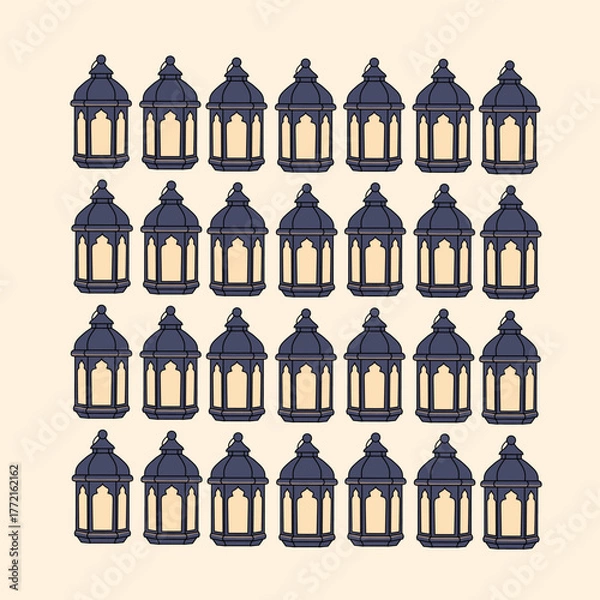 Fototapeta Seamless Pattern of Blue Lanterns Vector Illustration
