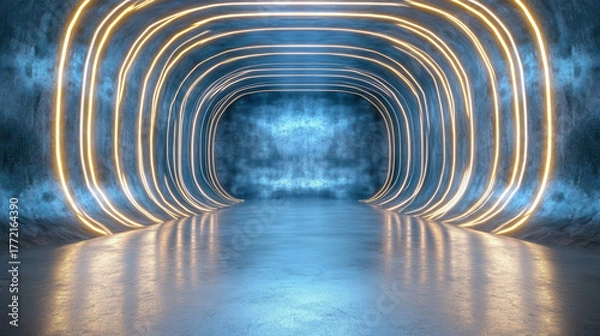 Obraz Futuristic corridor with glowing lines and smooth floor creates captivating atmosphere