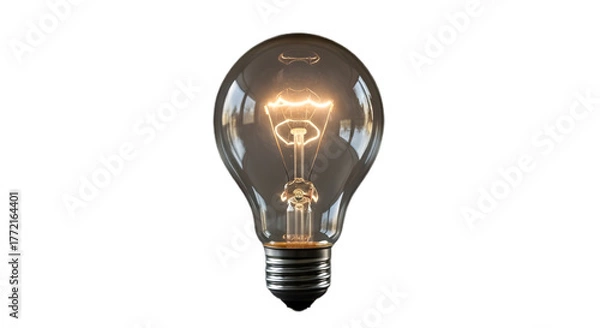 Fototapeta Lightbulb idea energy electricity bright lighting power innovation solution inspiration filament glass on transparent background