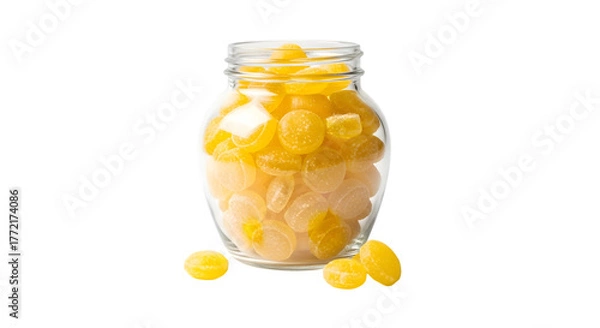 Obraz Jar of yellow candies isolated on transparent background, a sweet and sugary treat
