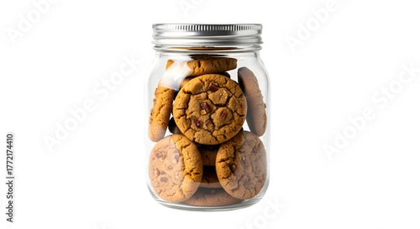 Fototapeta Jar of homemade cookies isolated on transparent background, a sweet treat for all