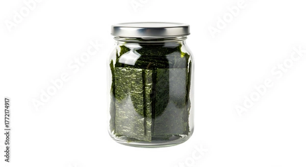 Obraz Jar of dried seaweed isolated on transparent background for healthy snack