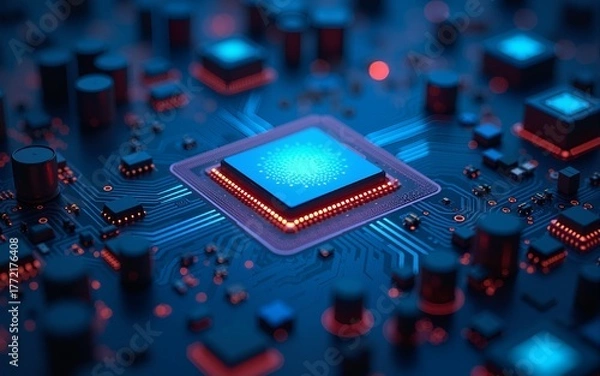 Fototapeta Artificial Intelligence and AI technology concept processor chip or mother board background LLMs. High quality