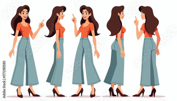 Obraz Cartoon woman character in multiple poses illustration