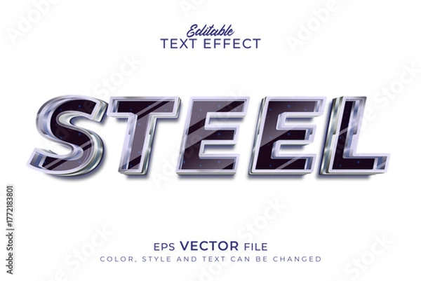 Fototapeta Steel Vector Text Effect with Glossy Metallic Finish