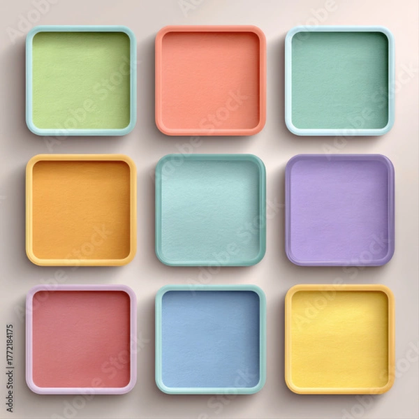 Fototapeta Pastel vector frames with rounded corners and paper texture on white background