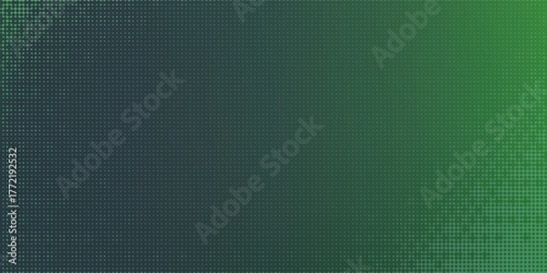 Obraz Dither Pattern Bitmap Texture Halftone Gradient Vector Wide Abstract Background. Glitch Screen With Flicker Pixels Effect Panoramic Backdrop. 8 Bit Pixel Art Retro Video Game Bright Green Decoration