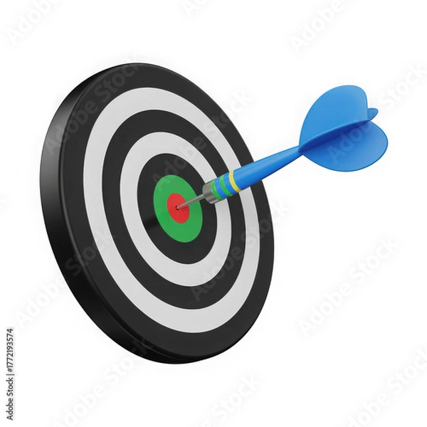 Fototapeta Target arrow icon success blue. Dart on target dartboard. 3d isolated on white background