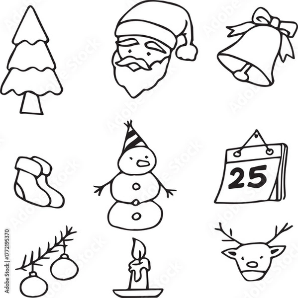 Fototapeta christmas hand drawn icon set vector illustration