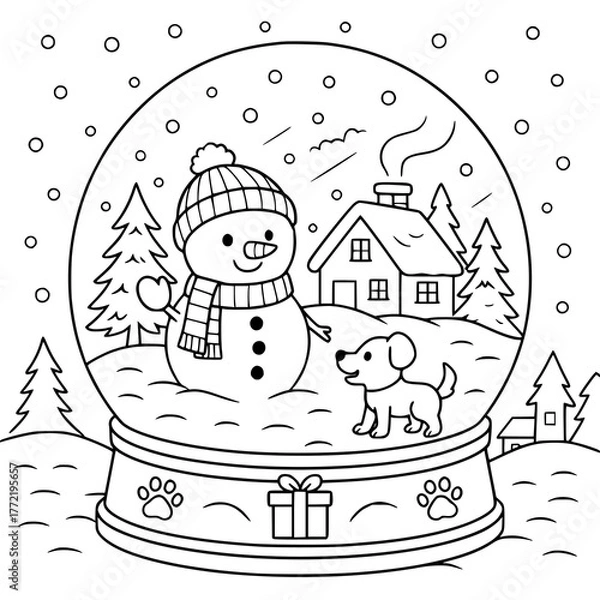 Fototapeta Christmas Snow Globe coloring pages for kids! Features adorable winter scenes and festive designs. Perfect for holiday classroom fun, creative activities, and relaxing coloring for grades K–3.
