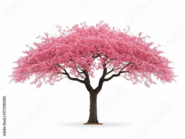 Fototapeta A beautiful pink cherry blossom (Sakura) tree in full bloom, isolated on a white background. Spring season concept.