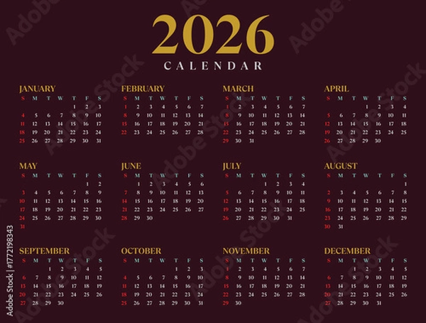 Fototapeta New Year vector Calendar 2026